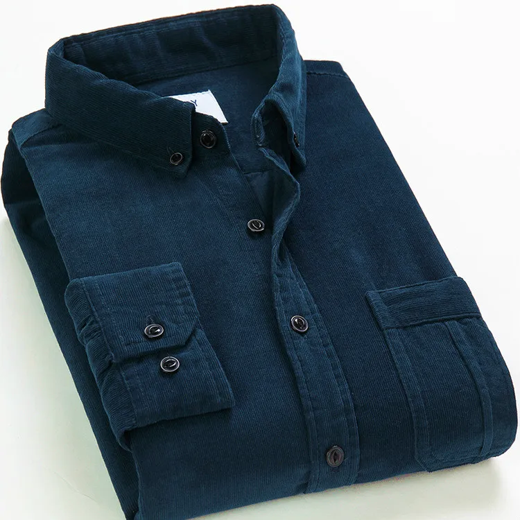 Качественная хлопковая Вельветовая Мужская теплая мягкая рубашка на пуговицах с длинным рукавом, облегающая Удобная осенняя одежда для мужчин