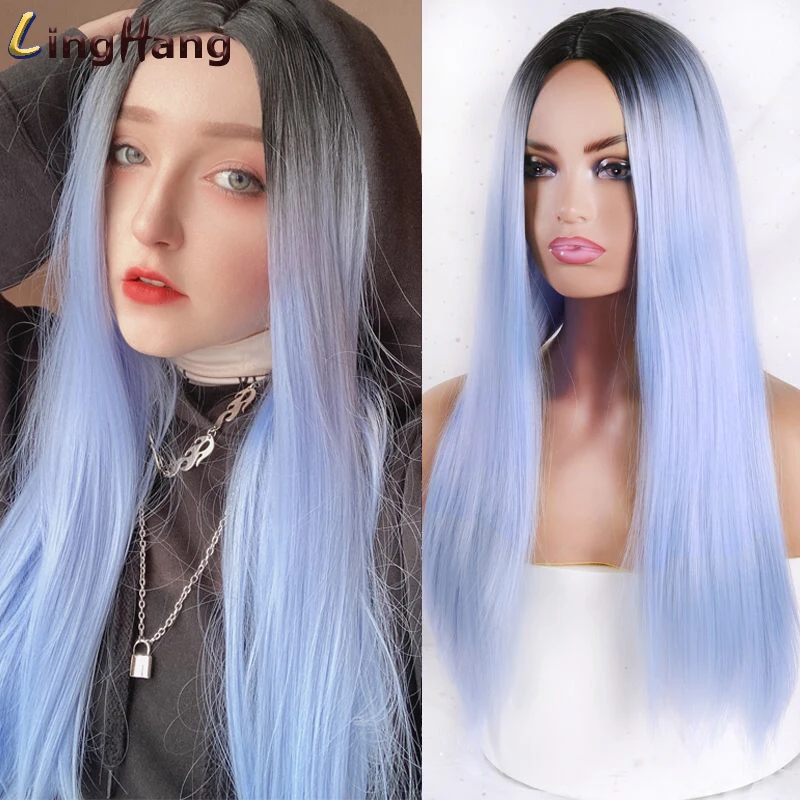 On Sale Synthetic Wig Long-Wigs Cosplay-Hair Blonde Straight Women White/black Mixed-Brown Party J9jQbX37k