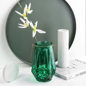 

Nordic Diamond Green Glass Flower Vase Home Decoration Modern Art Flower Vase Plant Holder Desk Hydroponics Decor Figurine