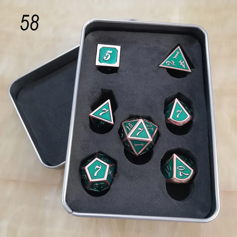 Металлические кости D4 D6 D8 D10 D% D12 D20 с черным мягким мешочком для DnD ролевые игры, настольные игры красный и зеленый - Цвет: 58 and box