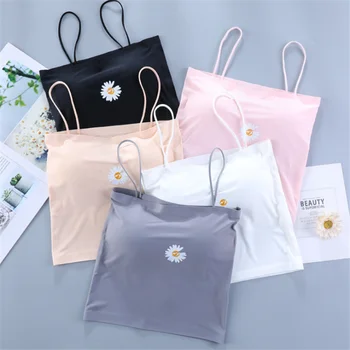 

Sexy Women Tank Top Ice Silk Paded Girls Vest Crop Tee Camisole Daisy Printed Feminino Top топ Comfortable Cami топики женские