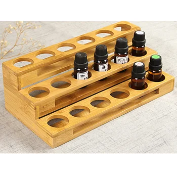 

30ml Bamboo Desktop For Essential Oil Compartment Stand Display Organizer Practical Ladder Type Showing Storage Rack 18 Slots