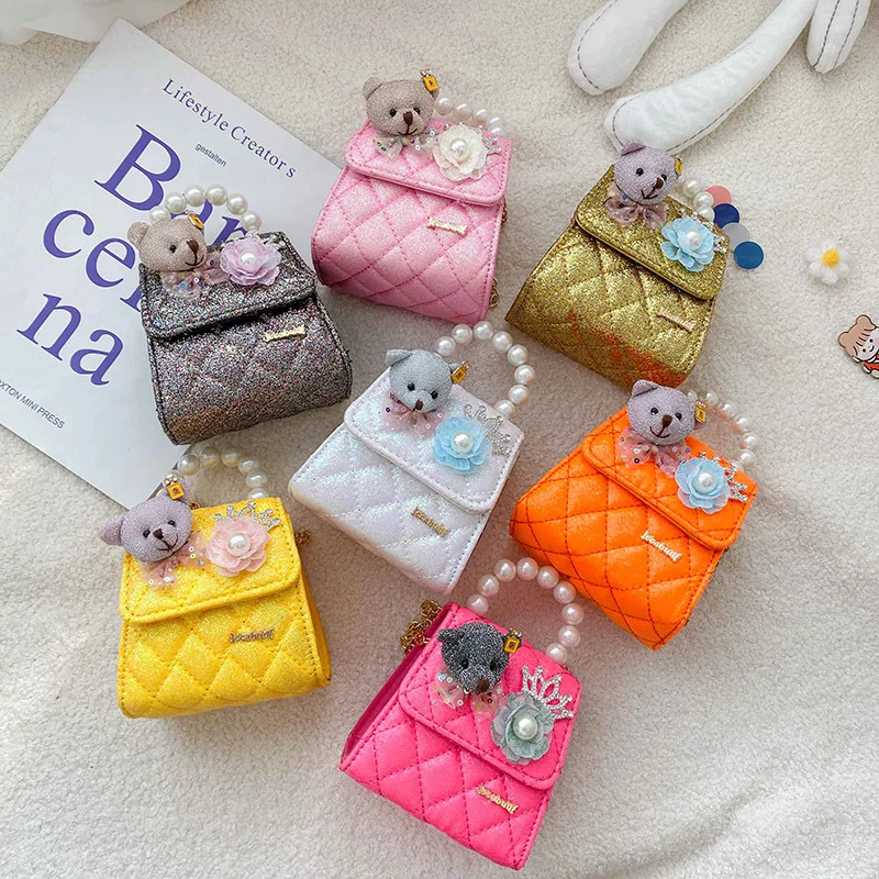Purse Hand-Bags Pearl Mini Clutch Girls Princess Messenger-Bag Coin-Pouch Small Kids