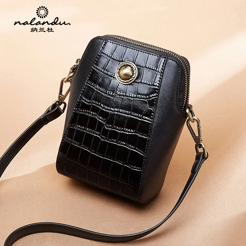 

Nalan Du Mobile Phone Bag WOMEN'S Bag New Style 2020 Korean-style Crocodile Pattern Mobile Phone Bag Leather Messenger Bag Women