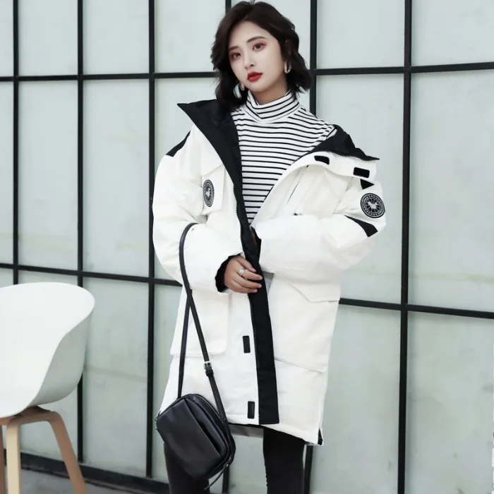 

2018 Winter New Style Korean-style Star Celebrity Style Mid-length Thick Hooded Military down Jacket Cotton-padded Clothes Women