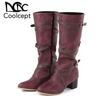 

CoolCept New Arrival Women Boots Fashion Cross Strap Winter Shoes Women Buckle Long Boots Lady Daily Footwear Size 34-40