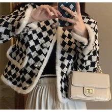 

Brand Modern Design Luxury Style Checkerboard Jackets Women Spring Autumn Clothing Fashion All-Match Loose Short Female Coats