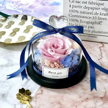 

The Beauty and Beast Rose Valentines Day Gift Eternal Rose With Night Light in Glass Dome Birthday Gift wedding Decoration DIY