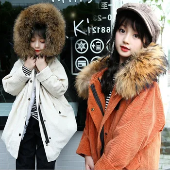 

Children girls corduroy fabric cotton jacket winter clothing thickening Wool big fur collar Kids jacket girls large size Jackets