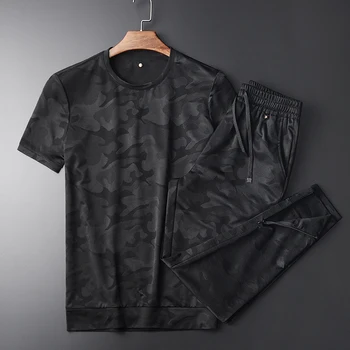 

New Summer Camouflage Men's Round Collar Short Sleeve Set (T-shirts+pants ) Hight Quality Slim Casual Men's Simple Pants 4XL