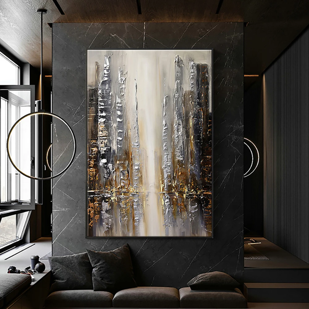 Abstract Oil Painting On Canvas Handmade Building Construction Modern Wall Art Picture For Home Large Salon Decoration Paintings