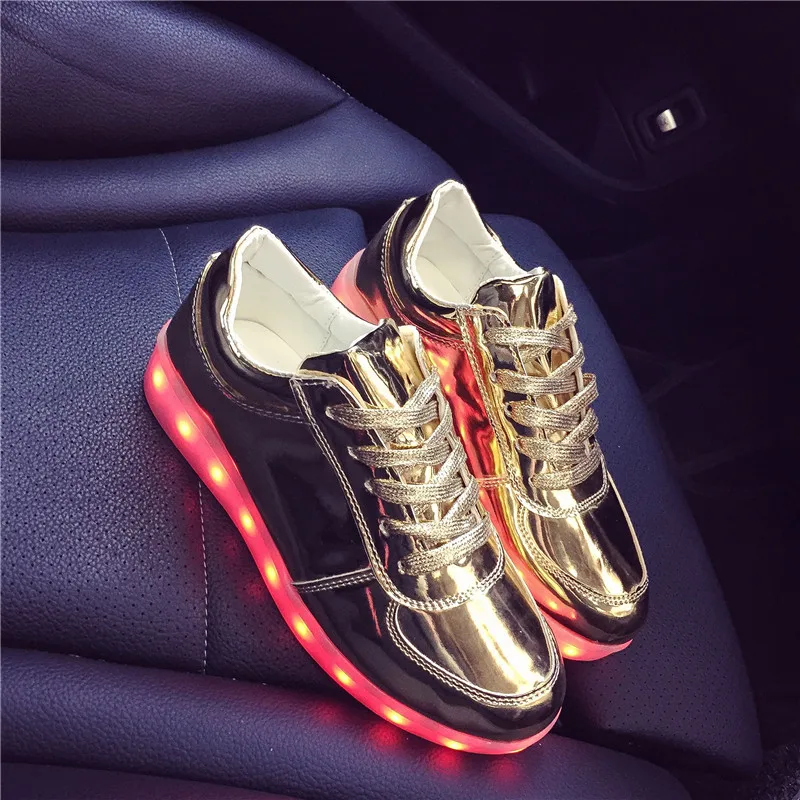 Size 30-44 Kids Luminous Sneakers for Girls Boys Women Shoes with Light LED Shoes with Luminous Sole Glowing Sneakers LED Shoes - Цвет: A81-Gold