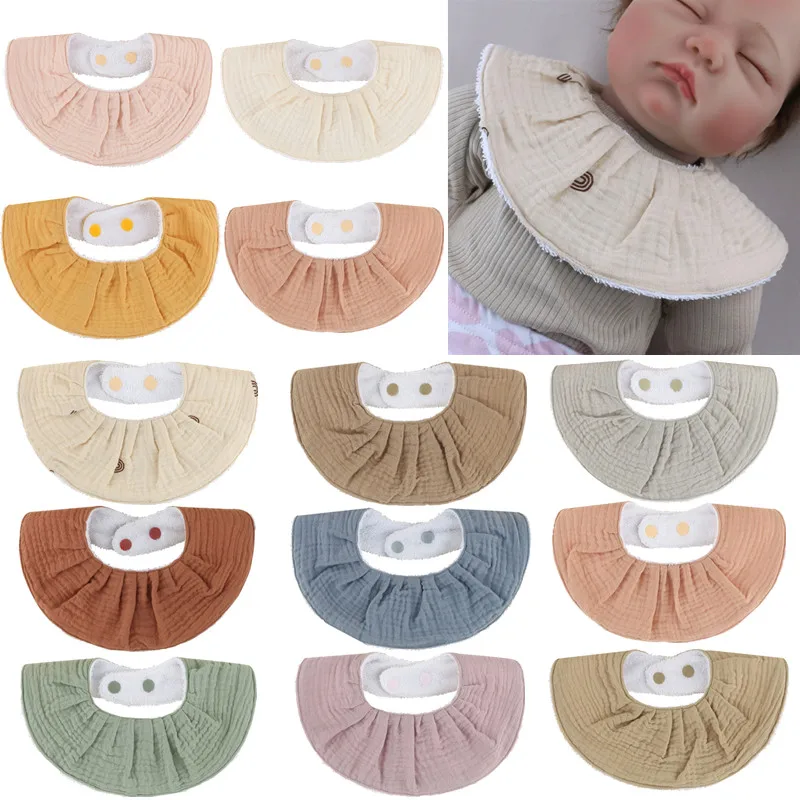 Cotton Plush Baby Bib Collar Decor Newborn Burp Cloth Solid Color Snap Button Saliva Towel Scarf for Baby Toddler Feeding Items 1