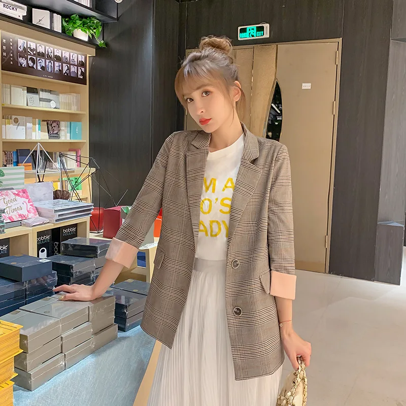 

Photo Shoot CHIC Network Red Plaid Small Suit Coat Women's Korean-style 2019 Autumn Clothing New Style Casual Versatile Blazer