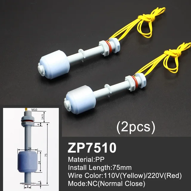 Free Shipping 1 Piece Float Switch Mini Type Poly Propy Water Level Liquid Sensor Normal Close ZP2508-ZP15010 2PCS-ZP7510