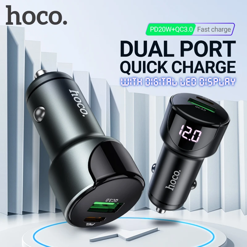 hoco car charger Type-C PD 20W USB QC3.0 18W LED display in-car USB-C Fast Charging Adapter for Phone Huawei Xiaomi Mi Samsung