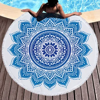 

Fashion Mandala Round Beach Towel With Tassel Yoga Mat Bedspread Tapestry Blanket Absorbent Microfiber