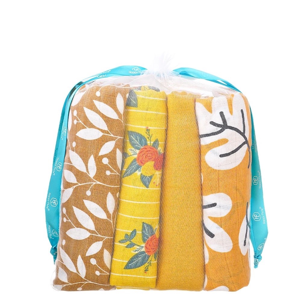 

HappyFlute 4Pc Muslin Cotton Baby Swaddles Soft Newborn Blankets Bath Gauze Infant Wrap Sleepsack Stroller Cover Play Mat