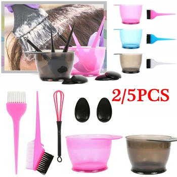 

Hot Sale 2/5 PCS Professional Hair Dye Color Brush Bowl Set Ear Caps Dye Mix Tint Dying Coloring Tool Salon Accessories