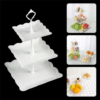 

3 Tier Fruit Dessert Tray Cake Stand Tower Square Candy Pan Tea Fruit Tray Kitchen Tools for Wedding Party Wedding Party DA