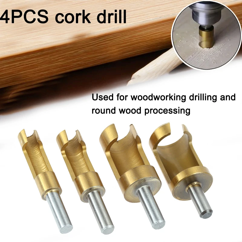 4 Pieces of 6 10 13 16 Mm Barrel Cork Drills Round Shank Woodworking