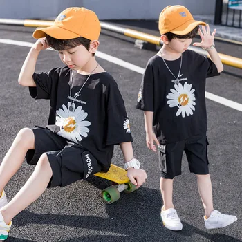 

2020 New Kids Baby Children Boys Clothes Set Summer Cotton T-Shirt + Shorts Fashion Casual Sports 4-12Y Boys Daisy Pattern Suit