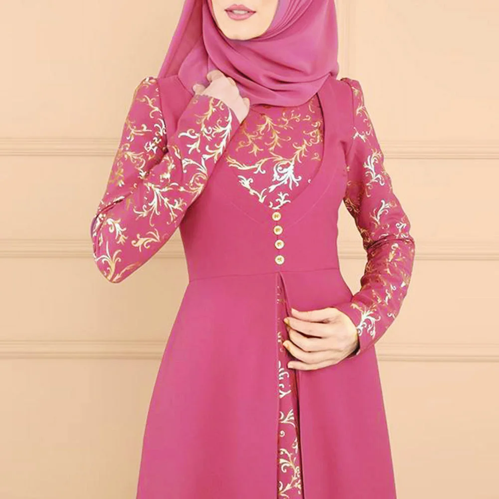 Party Elegant Muslim Women Long Sleeve Dubai Kaftan Maxi Dress without Hijab