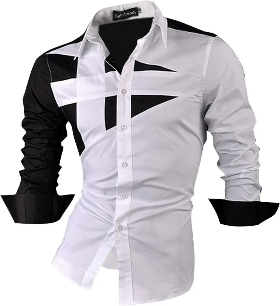 JZS054-White Sportrendy, мужские рубашки, повседневные, модные, с длинным рукавом, облегающие, стильные, с принтом черепа, татуировки, JZS047 - Цвет: JZS054-White