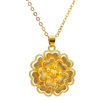 Gold Color 3D Layered Flower Pendant Necklace for Women Girls Link Chain Wedding Birthday Gifts