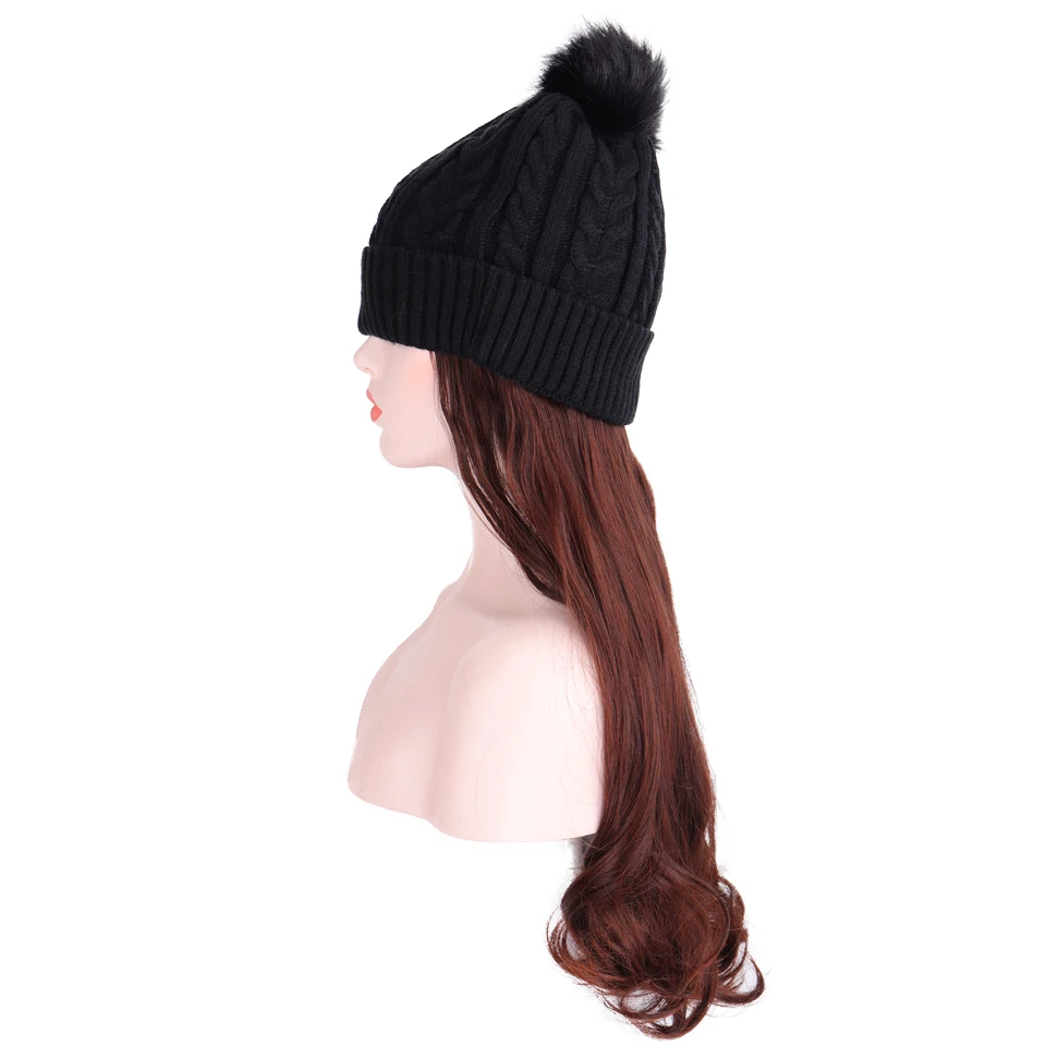 Длинные волнистые парики с эластичными вязанными шляпы парики черный белый колпачок термостойкие синтетические Натуральные Искусственные волосы парики для женщин зима