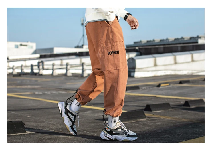 Men's Trousers Solid color jogging High quality Cotton Casual Pants splice Big-pocket Hip Hop Autumn Fashion Cargo Pants A1012