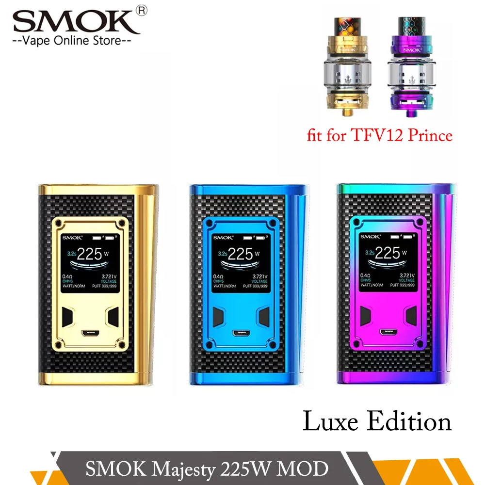 

SMOK Majesty 225W TC Box MOD Luxe Edition Powered by 18650 batteries for TFV12 Prince Tank 8ML Capacity v12 prince Q4 T10 coil