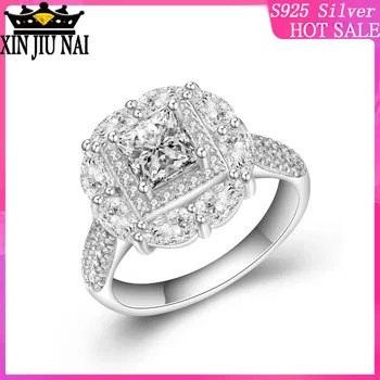 

925 Sterling Silver Exaggerated Female Ring Large Cubic Zirconia Rings Water Drop Square Jewelry For Women wedding ring jewelry