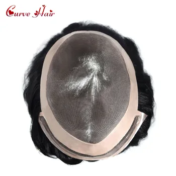 

Monofilament Mens Toupee Hand Tied Black Human Hair Mens Hairpiece Medium Density Indian Hair Slight Wavy Short Hair Toupee Men