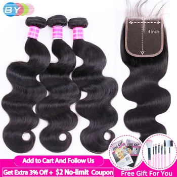 

Bodywave Bundles With Closure BY Human Hair Bundles With Closure With Baby Hair 4pc/lot Lace Closure Human Hair Extension