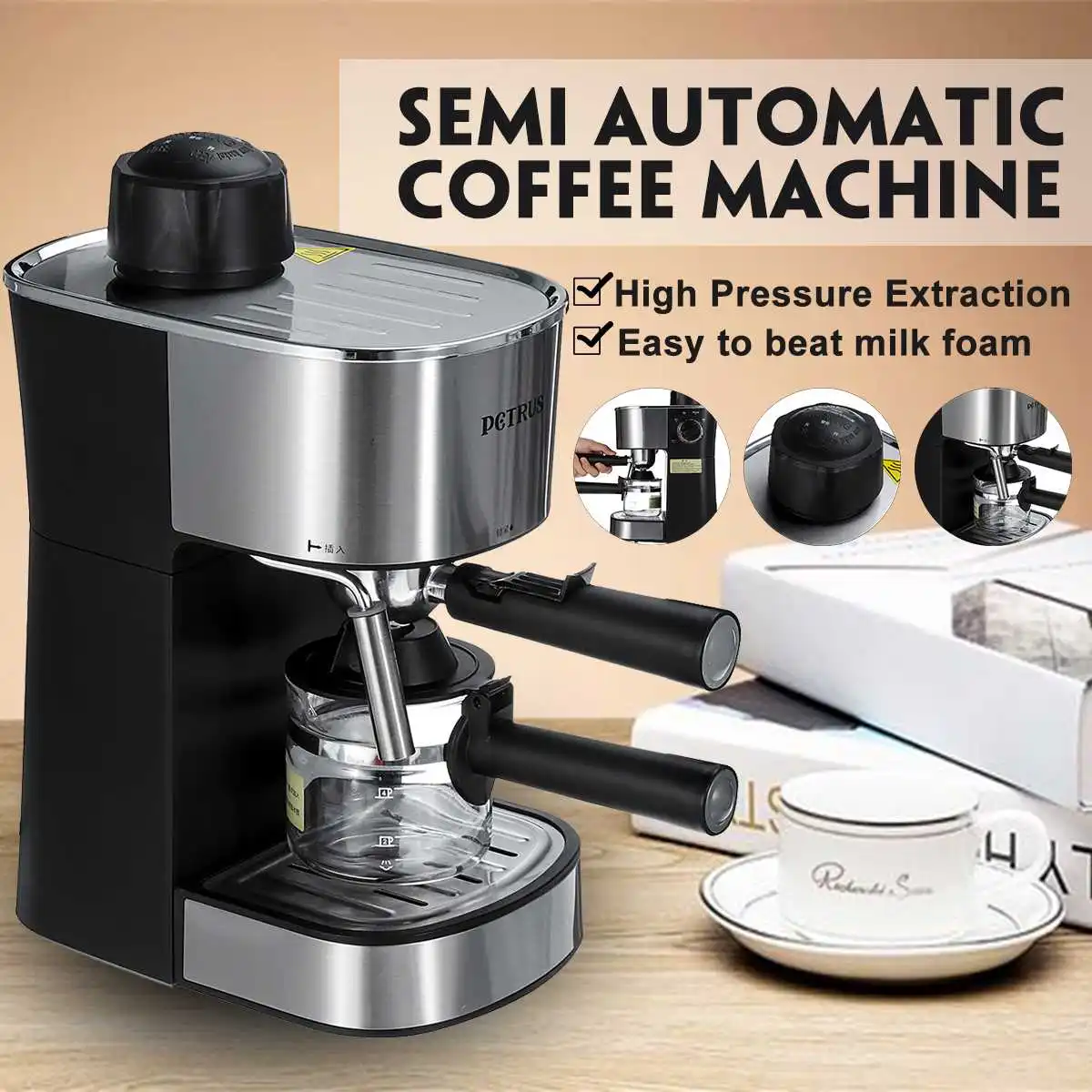 

220V Semi-automatic Steam Type Espresso Machine Cappuccino Coffee Maker Coffee Machine Espresso Portable Coffee Maker