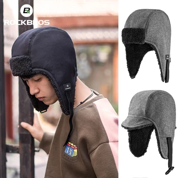 

ROCKBROS Winter Hat Ushanka Trapper Winter Thermal Fleece Hat Nylon Shell Windproof Cycling Hunting Earflap Sport Casual Cap