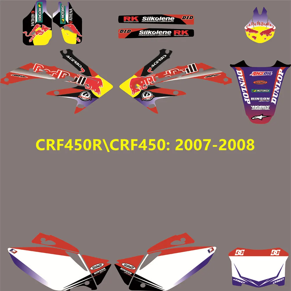 CRF450R CRF450 07-08 3 м Высокое качество наклейки на ногти, свободный изготовленный на заказ номер со словом рисунком именем логотипом для Honda CRF450R 2007 2008 CRF450 2007 2008
