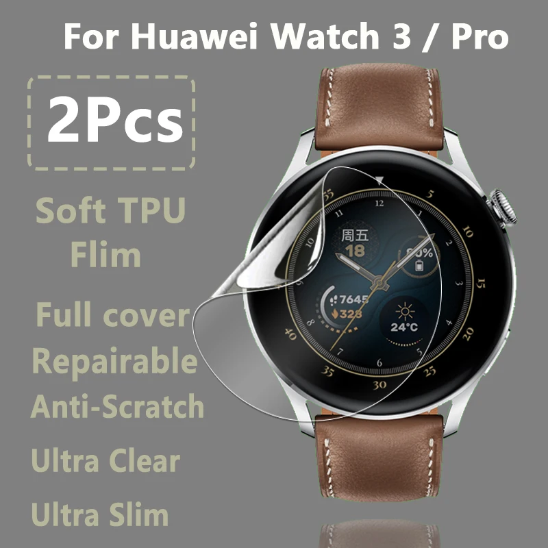 

2Pcs For Huawei Watch 3 Pro Smart Watch Clear Slim Soft Hydrogel Repairable Protective Film Screen Protector -Not Tempered Glass