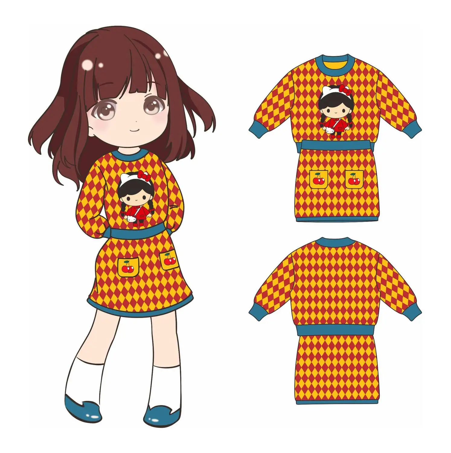 

Baby Autumn Winter Girls Clothing Set Kids 2 pcs Set Children Geometric Tops & Skirt Sweater suit for girls knitted 90-140
