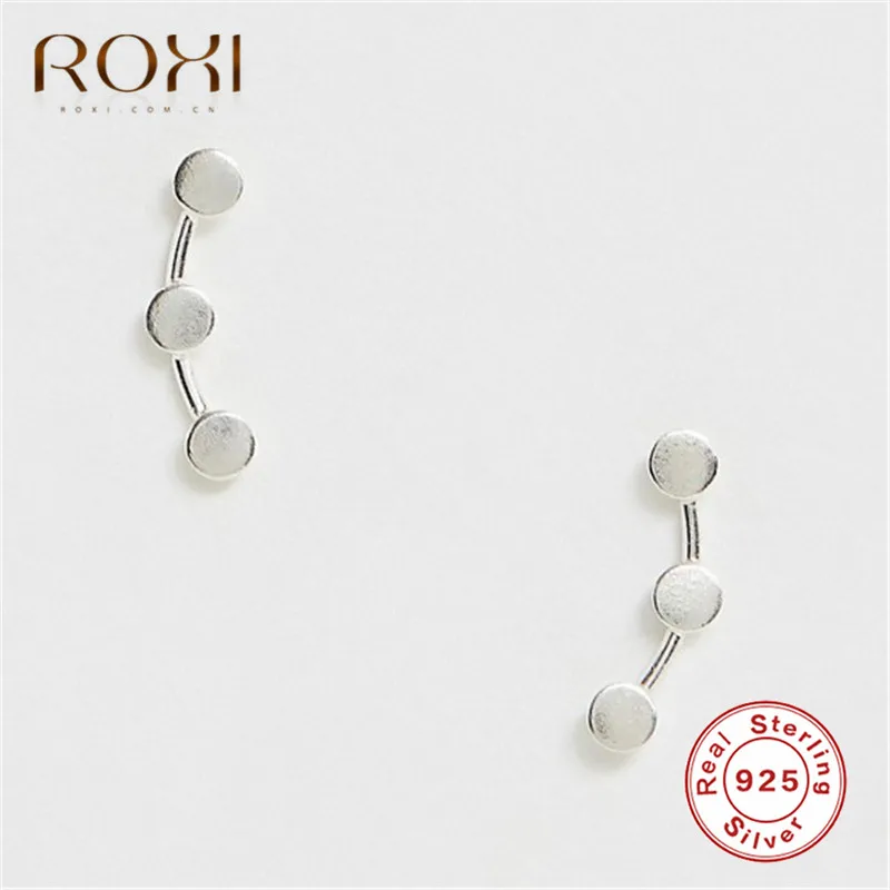 ROXI, настоящее 925 пробы, серебряные серьги, простые, круглые точки, серьги-гвоздики для женщин, Стерлинговое Серебро-ювелирные изделия, Brincos, ушные Альпинисты
