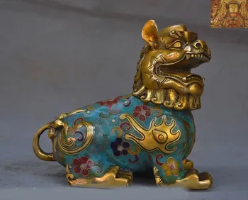 

wedding decoration Old Chinese bronze Cloisonne enamel Gilt Brave troops Pixiu unicorn beast statue