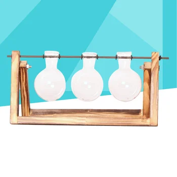 

Desktop Glass Planter Bulb Vase with Classic Solid Wooden Stand and Metal Swivel Holder for Hydroponics Plants Home Garden Weddi