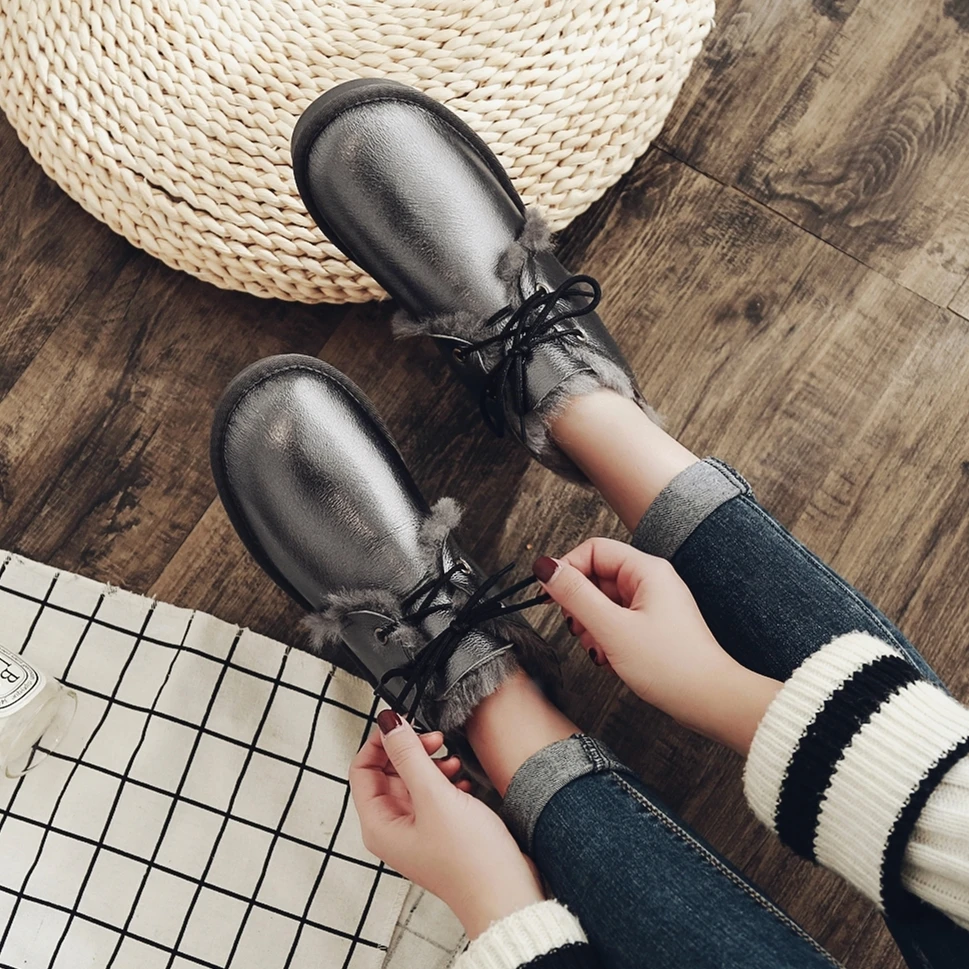 High Quality Australia Brand Winter Women's Snow Boots Genuine Sheepskin Leather Ankle Shoes Woman Botas Mujer Big Size 34-44