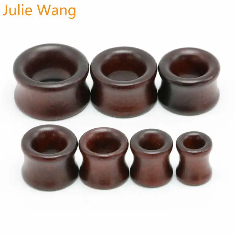 Julie Wang 8-20 мм черные коричневые деревянные серьги-Плаги для пирсинга гибкие ушные туннели кожи полые ушные манометры пирсинг для тела ювелирные изделия
