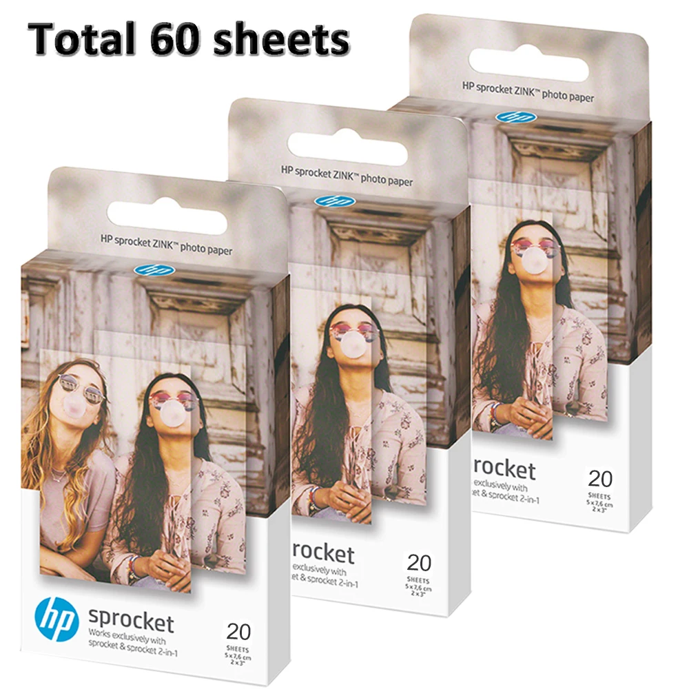 

3 Box (60 Sheets) 2x3-inch Sticky-Backed Zink Photo Paper for HP Sprocket Portable Photo Printer Easy to Print Photos