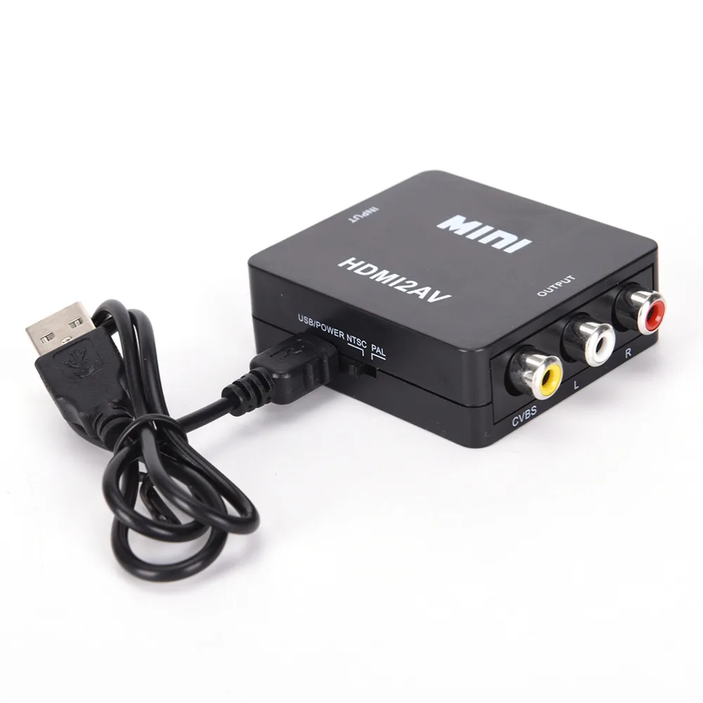 

1Pcs HDMI To RCA AV/CVBS Adapter HD 1080P Mini HDMI2AV Video Converter with USB Power Cable