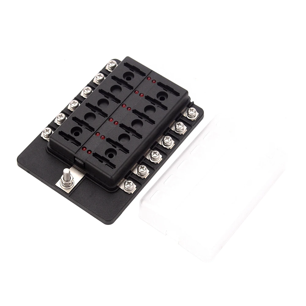 

12 Way Blade Fuse Box Holder Fuse Blocks with Red LED Indicator 10Pcs Fuses 10Pcs Terminals for Car Boat Caravan Truck 12V 24V