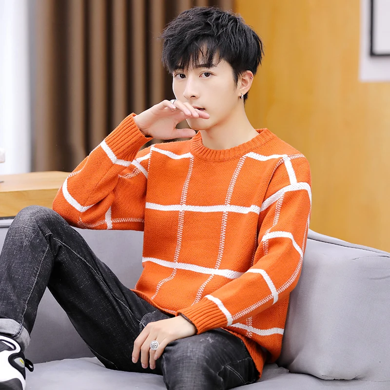Plaid Sweater Men's Slim Warm Fashion Contrast Color Casual Knit Sweater Man Streetwear Wild Long-sleeved Pullover Men Clothes Plaid Sweater Men's Slim Warm Fashion Contrast Color Casual Knit Sweater Man Streetwear Wild Long-sleeved Pullover Men Clothes