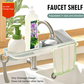 

Organizer Water Draining Removable ABS Modern Adjustable Faucet Shelf Strong Bearing Large Capacity Bathroom Home Kitchen Solid